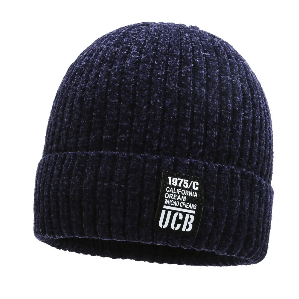 Gorro Tejido Lana Chenilla Terciopelo Grueso Térmico | Invierno Ajustable Unisex