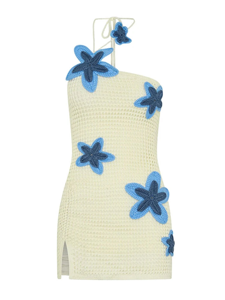 Mini Vestido Halter con Bordado de Punto | Días de Calor