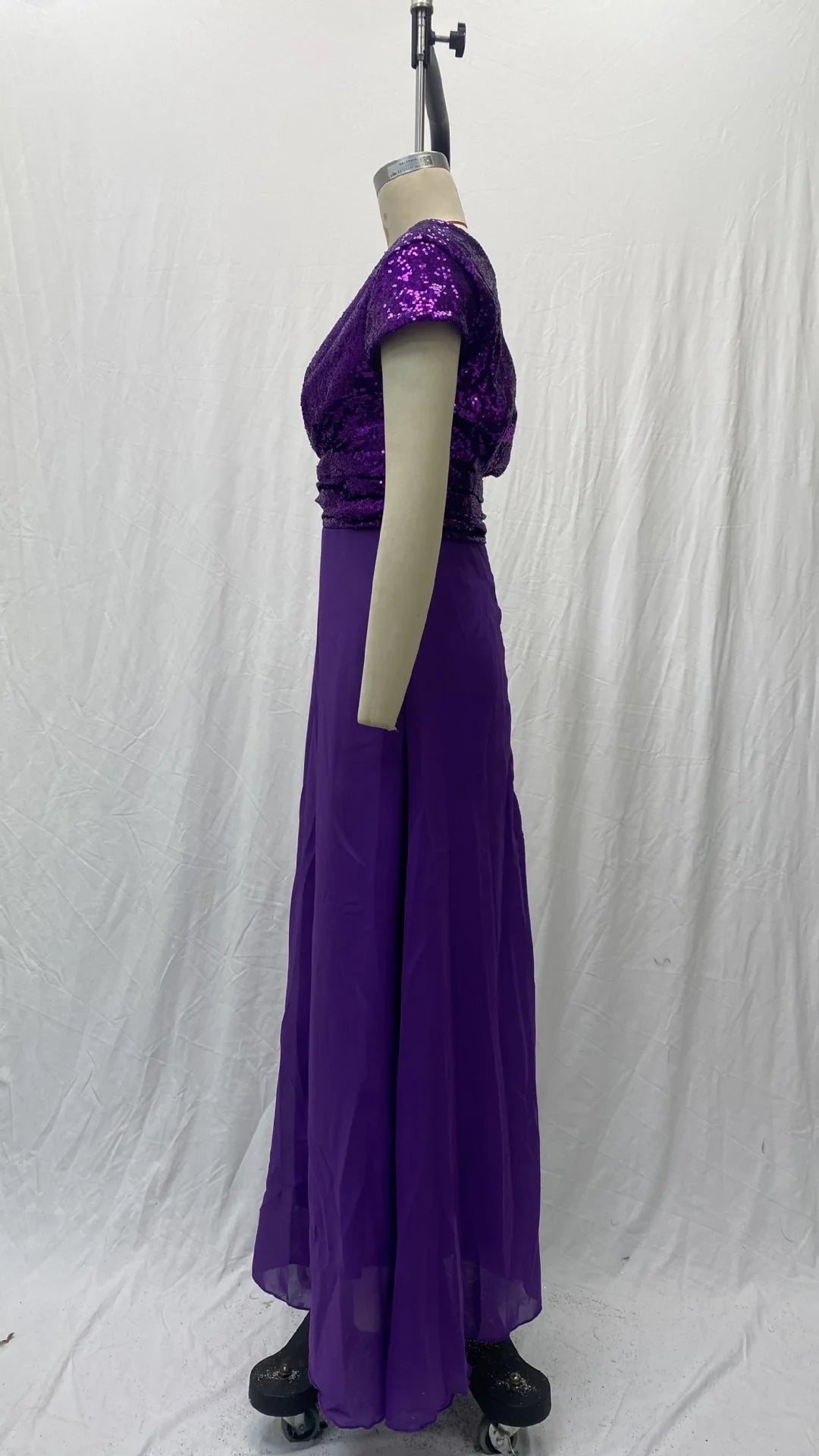 Vestido elegante de gasa con lentejuelas para mujer, cuello en V, dobladillo plisado, lentejuelas femeninas, vestido largo de cóctel para graduación, vestido de noche de boda