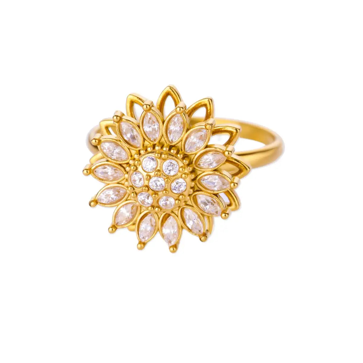 Anillo Ticotrendy Giratorio | Flor de Loto Zirconia | Acero Inox Oro | Joyería Moda 2025