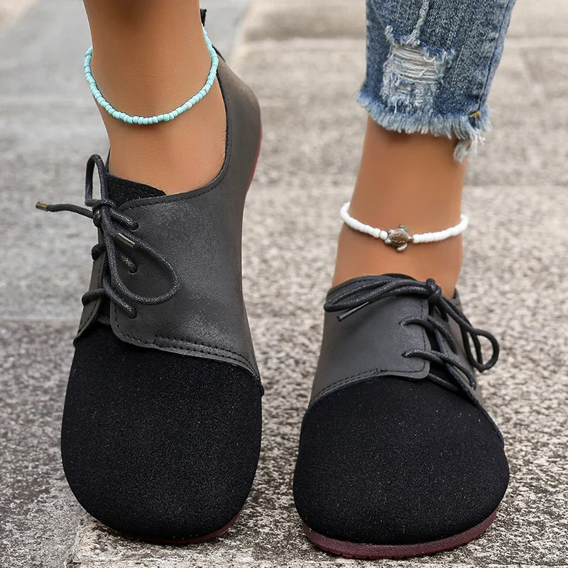 Zapatos Planos Marrones con Cordones | Gamuza Sintética | Punta Redonda | Talla Grande