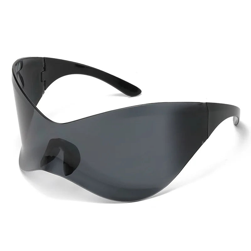 Gafas Sol Gran Tamaño Sin Montura Futuristas | PUNK Y2K Plateadas UV400 Espejo