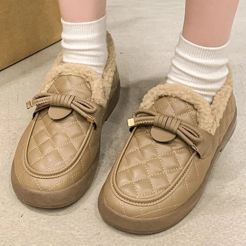 Botines Cálidos de Felpa con Lazo Coreano para Mujer