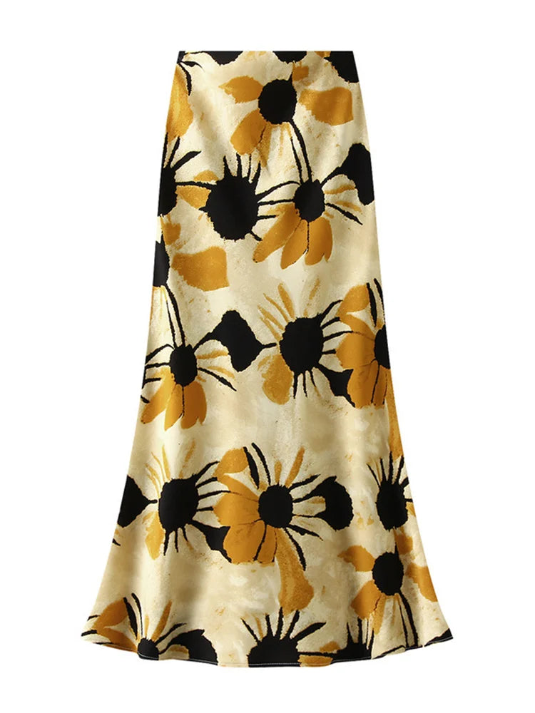 Falda Vintage de Satén | Estampado Floral Elegante
