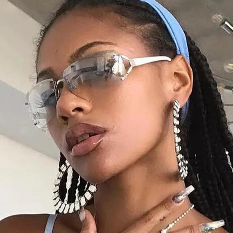 Gafas Sol Y2K Envolventes Escudo | Top Plano Futuristas Sin Marco Gradiente