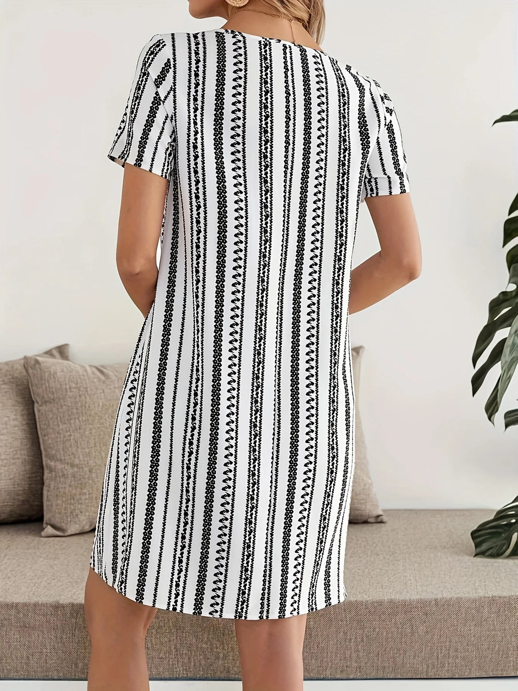 Vestido Rayas para Mujer | Manga Corta y Cuello Redondo | Holgado para Oficina | Tico Trendy