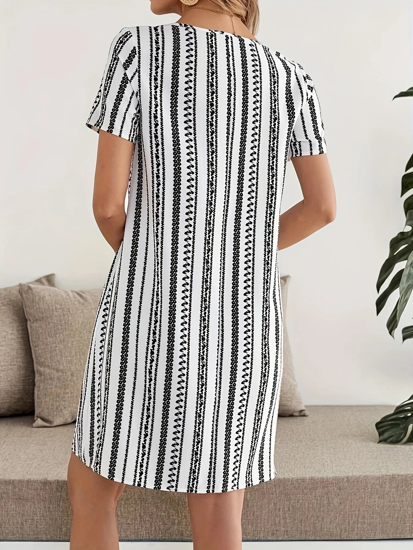 Vestido Rayas para Mujer | Manga Corta y Cuello Redondo | Holgado para Oficina | Tico Trendy