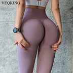 VEQKING, pantalones de Yoga de cintura alta para mujer, mallas deportivas sin costuras para realzar la cadera, mallas elásticas sólidas de realce para gimnasio, pantalones de entrenamiento para Fitness