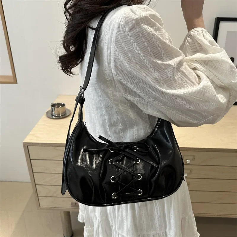 Dulce Bowknot Cool Girls bolsos para las axilas diseño plisado bolso de hombro tipo bandolera para mujer Simple suave Pu bolsos de mano para mujer