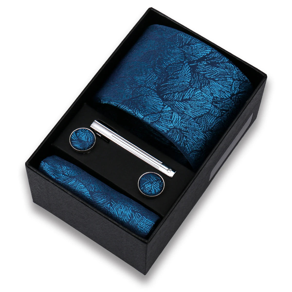Conjunto de Lujo Corbata Gemelos Clip Pañuelo para Hombres Negocios Boda