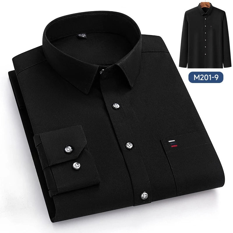 Camisa Algodón Manga Larga | Bolsillo | Negro Clásico | Ajuste Regular Hombre | Ticotrendy