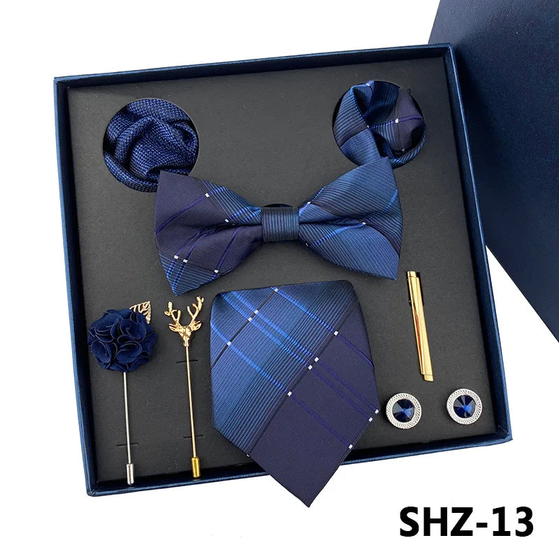Set De Corbata Pajarita Pañuelo Gemelos Regalo Tico De Lujo