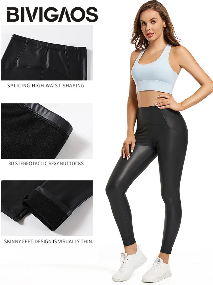 Leggings Piel Sintética Oveja | Realce Cálido Negro | Pantalón de Moda OI | Ticotrendy