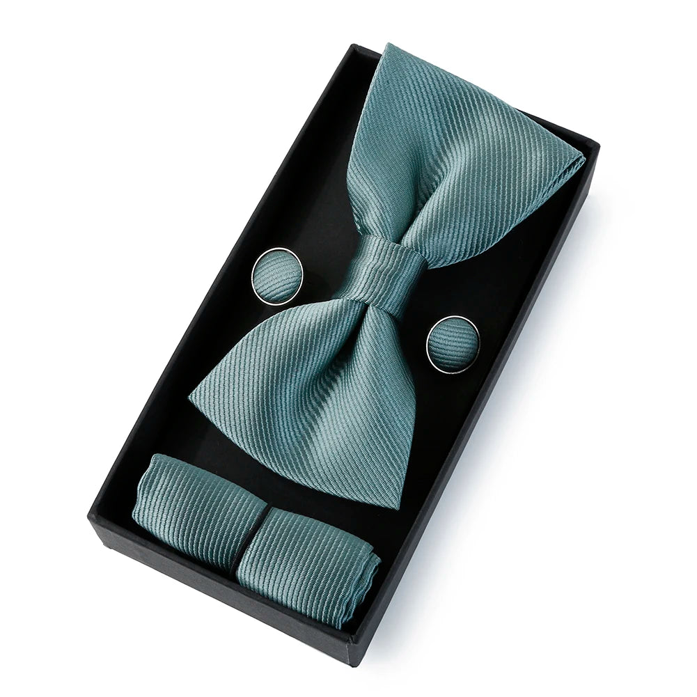 Set De Pajarita Pañuelo Gemelos Regalo Elegante Estilo Para Hombres