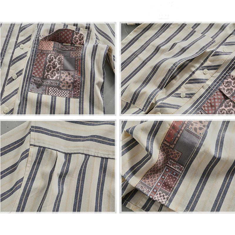 Camisa Carga Vintage Hombre | Rayas Clásicas | Algodón Puro | Manga Corta | Ticotrendy Costa Rica
