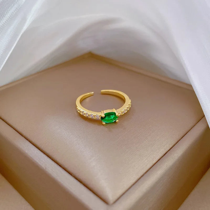 Anillos de circón verde Vintage para mujer, anillo de cobre abierto ajustable clásico, accesorios de joyería, regalos para amigos