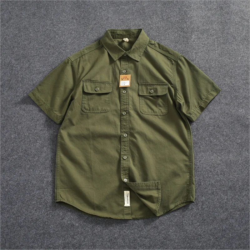 Camisa Informal Hombre | Algodón Retro | Bolsillo Tubo | Manga Corta | Ticotrendy