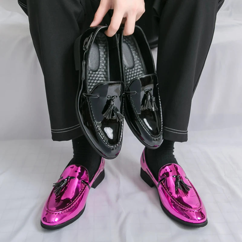 Zapatos Hombre Charol Morados Lujo Boda Fiesta Punta Puntiaguda | Talla 47