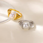 Anillo Ticotrendy Giratorio | Trébol Circón y Perlas | Acero Oro Boda 2025