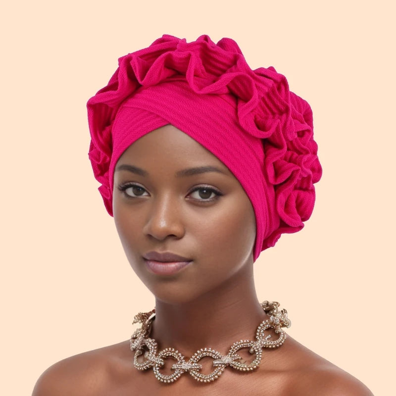 Gorro Turbante con Volantes para Mujer, Color Sólido
