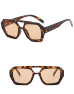Gafas Sol Retro Doble Puente Montura Grande | Leopardo Té Degradado Moda Casual