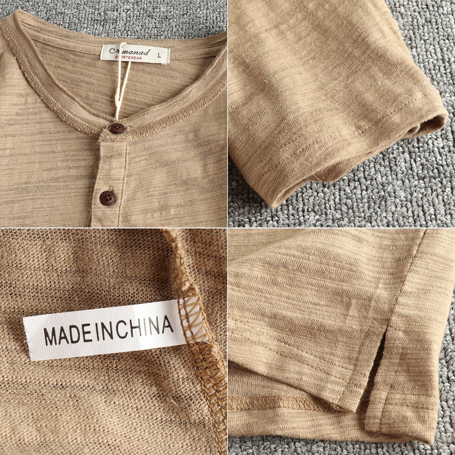 Camiseta básica hombre en TicoTrendy color beige | Algodón 100% | Cuello con botones | Estilo retro | Manga corta.