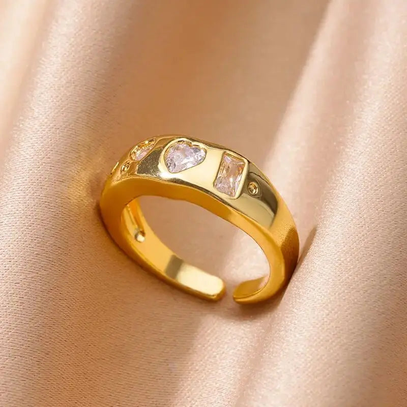 Anillo Ticotrendy Texturizado | Circón Cúbico | Acero Inox Oro | Joyería Boda