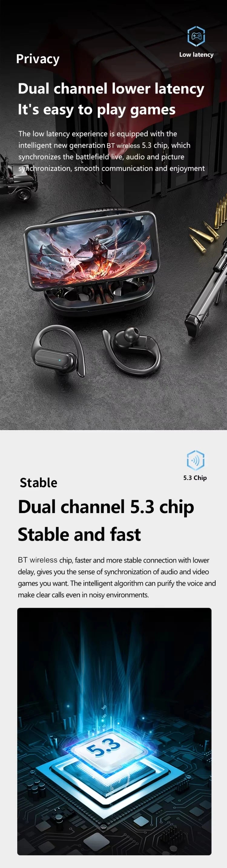 Auriculares Sony HD Bluetooth 5.4 | Gancho para Oreja | Cable HIFI | Estuche de Carga