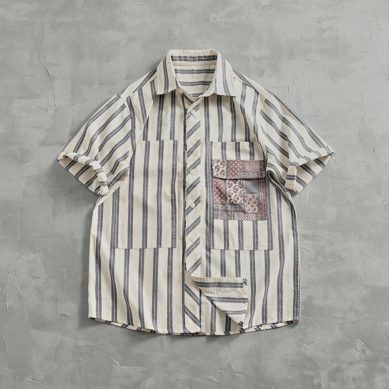 Camisa Carga Vintage Hombre | Rayas Clásicas | Algodón Puro | Manga Corta | Ticotrendy Costa Rica