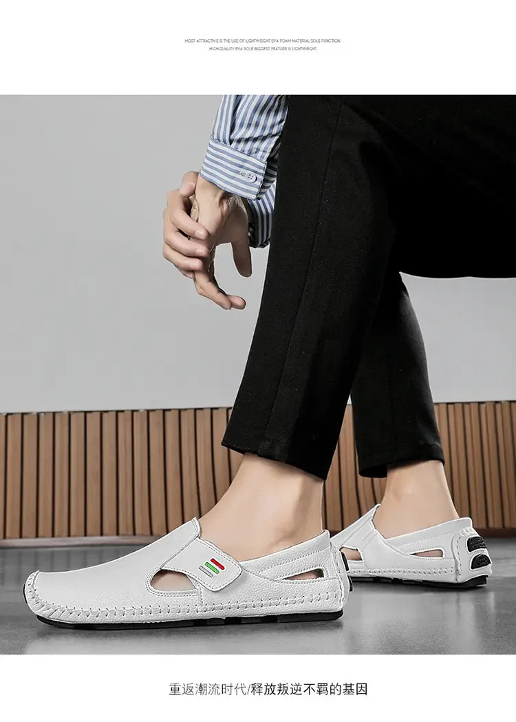 Mocasines Cuero Hombre 2025 ∣ Ahuecados Conducción ∣ Lujo Verano