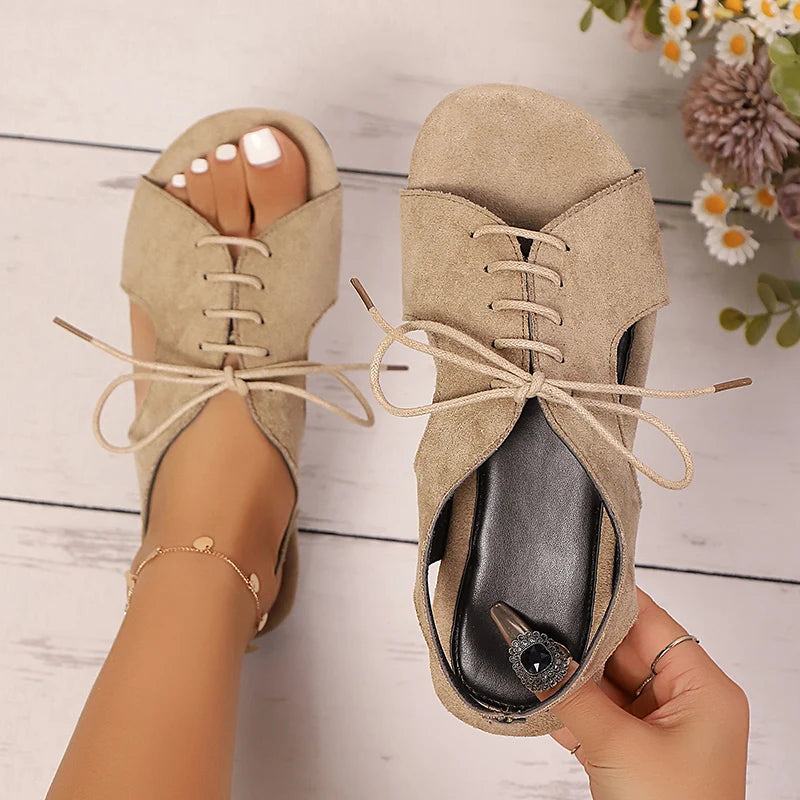 Sandalias Planas para Mujer | Cordones Cruzados | Punta Abierta | Estilo Gladiador