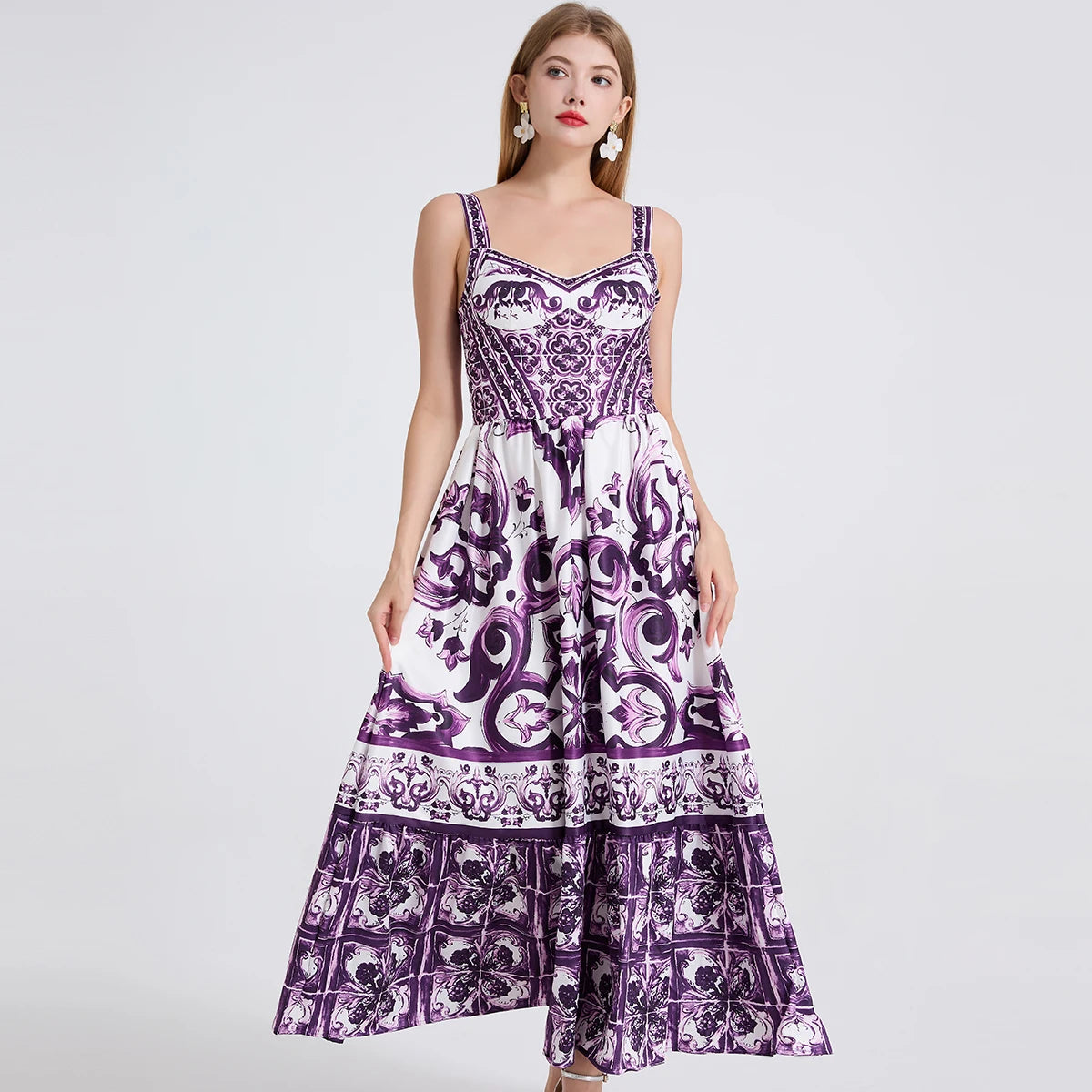 Vestido Vintage Estampado A-Line | Tiras de Espagueti Espalda al Aire Primavera Verano