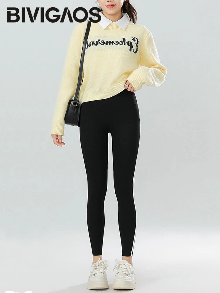 Mallas Piel Tiburón Raya Bolsillo | Cintura Alta Ajustado Fitness | Yoga Ciclismo Correr Otoño | Ticotrendy