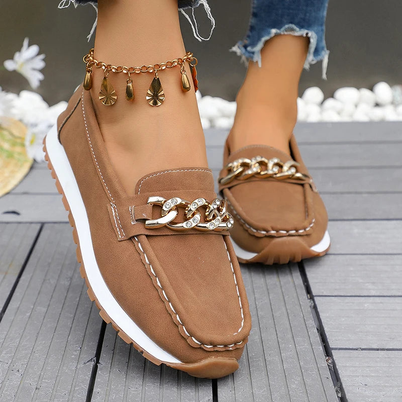 Mocasines con Plataforma y Cadena Metálica | Cuero PU | Suela Blanda Antideslizante