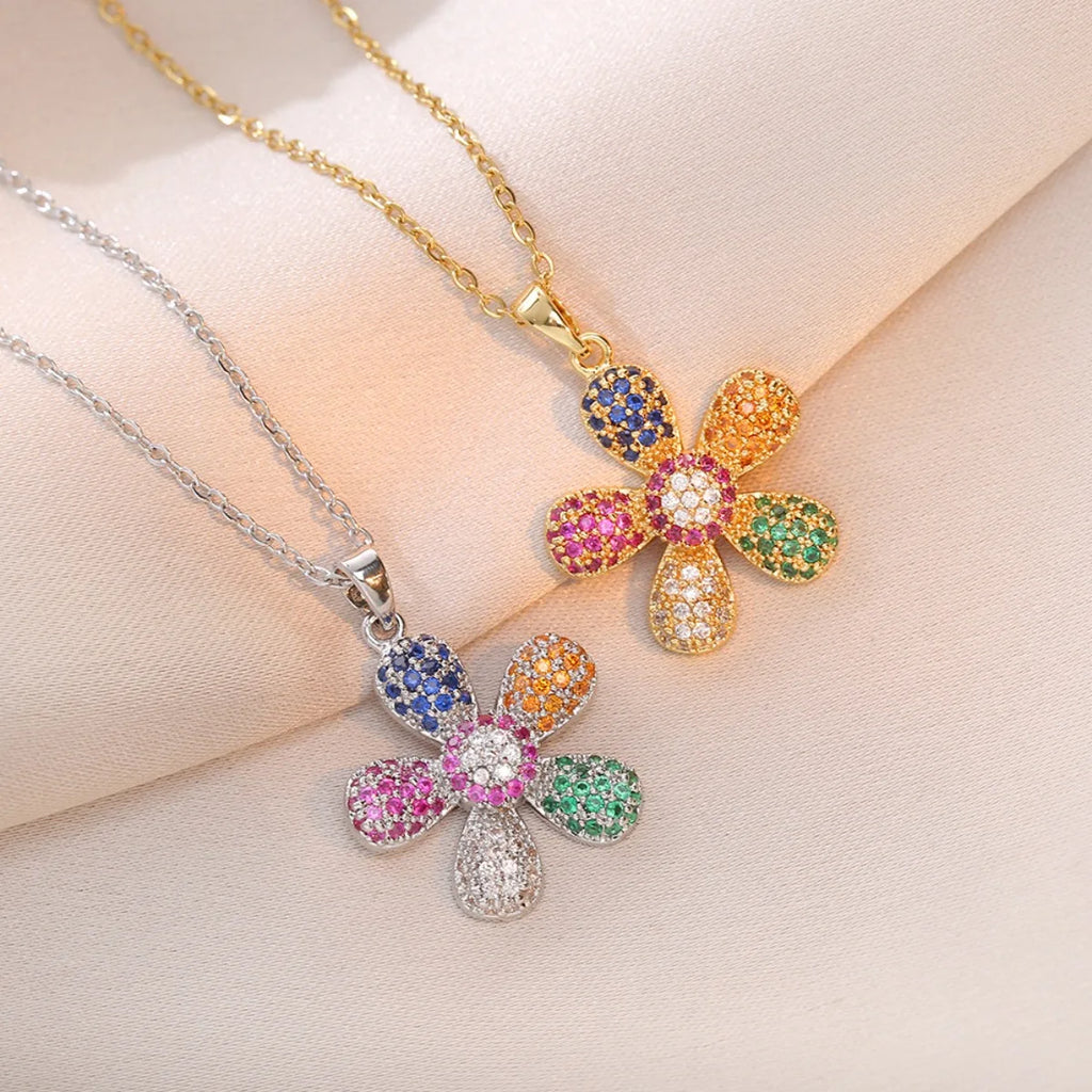 Collar Girasol Circón ∣ Acero Inoxidable Colorido ∣ Lujo Cool Hip Hop ∣ Ticotrendy