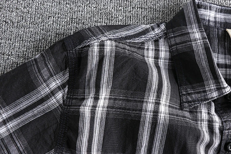 Camiseta Cuadros Vintage Hombre | Algodón Lavado | Dos Bolsillos | Estilo Costa Oeste | Ticotrendy