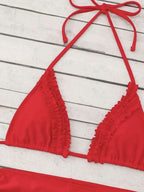 Bikini Triangular con Volantes y Cordón Halter - Microbikini de Verano