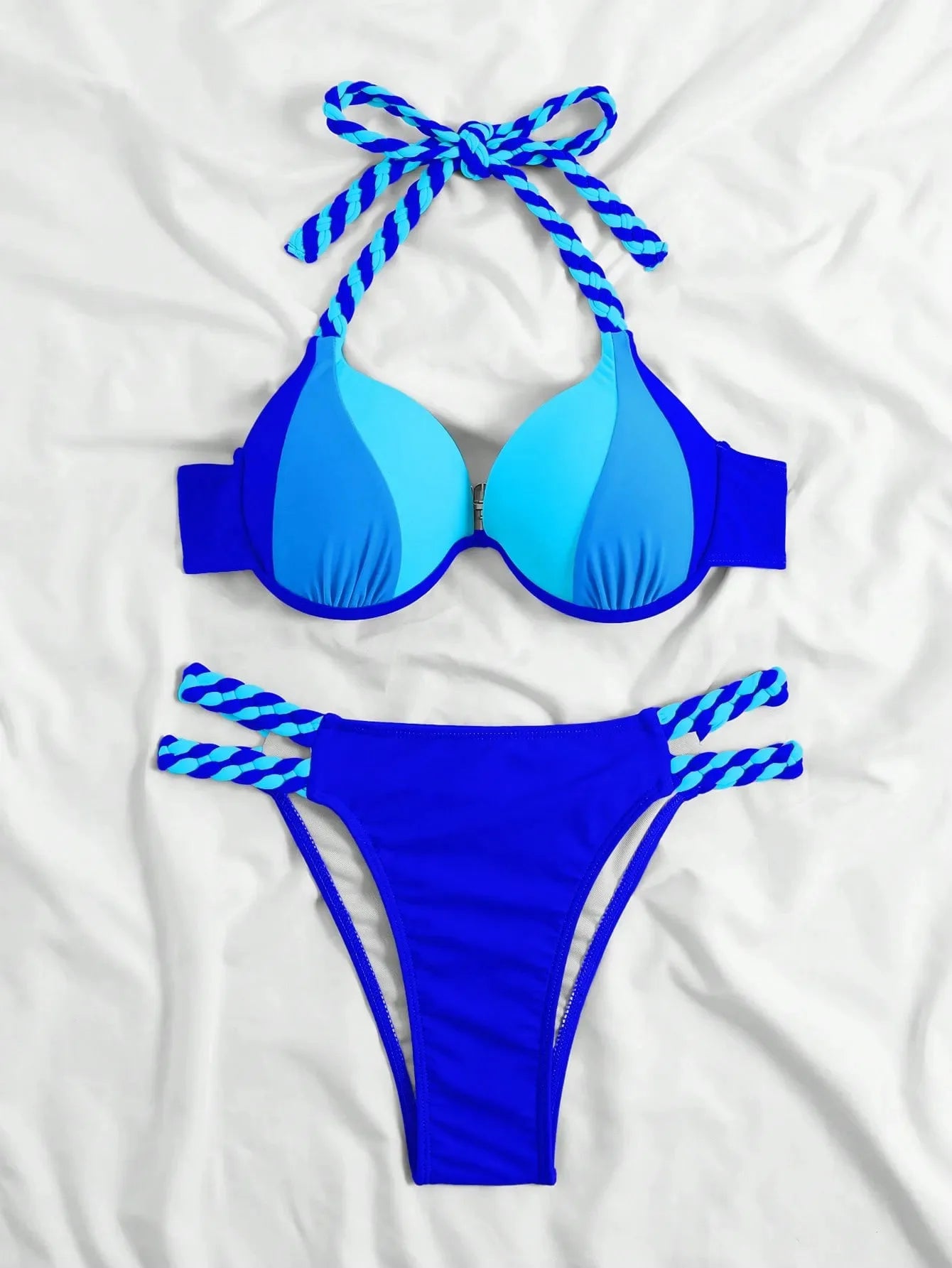 Bikini Push Up Colorblock con Estilo Halter para Playa