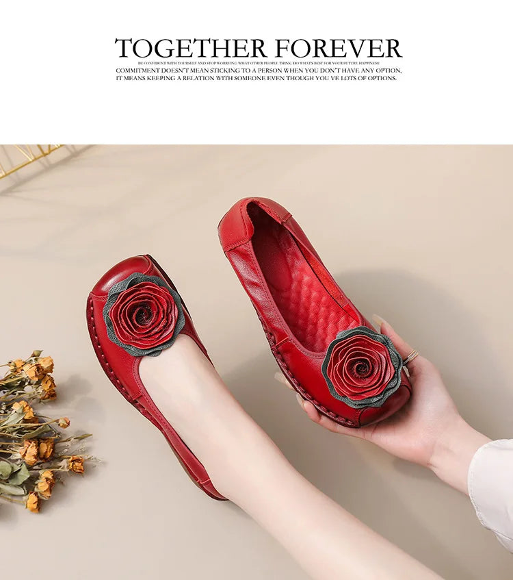 Mocasines Étnicos De Flores | Cuero Genuino Estilo Retro Lujoso Casual
