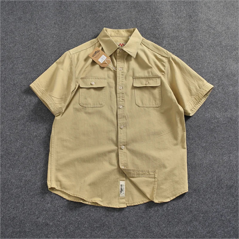 Camisa Informal Hombre | Algodón Retro | Bolsillo Tubo | Manga Corta | Ticotrendy