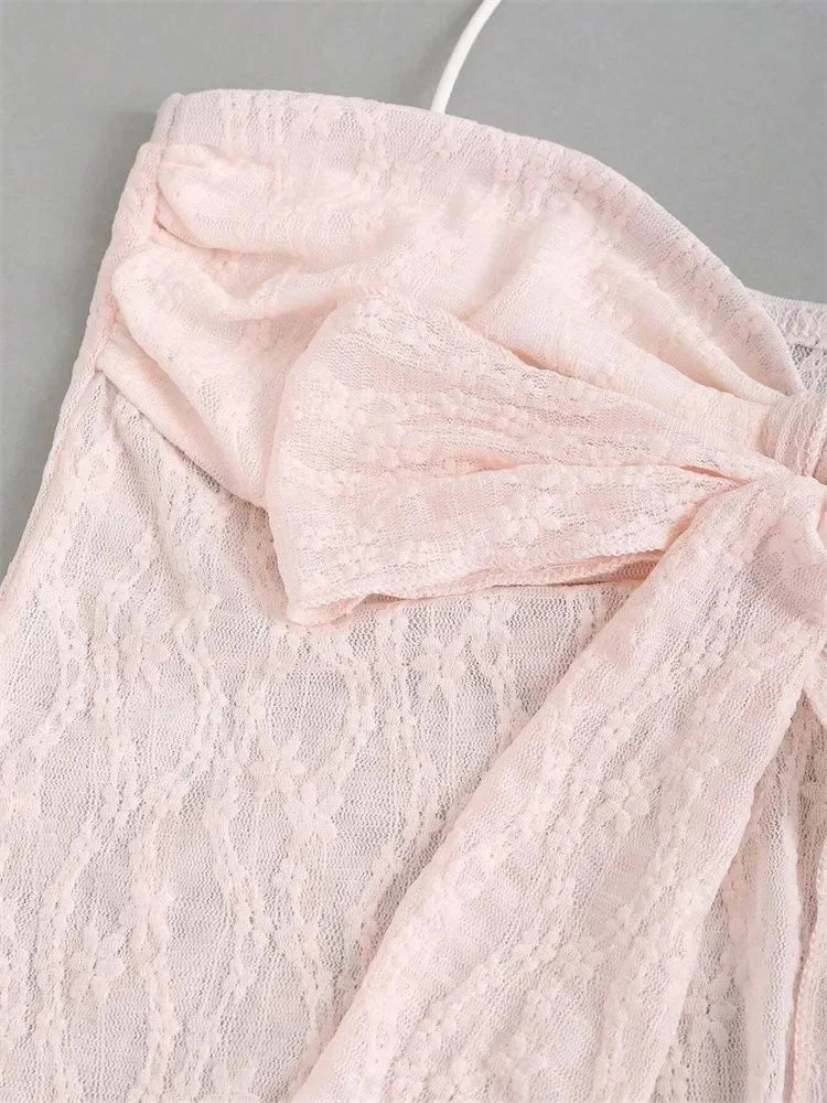 Top Halter de encaje con lazo para mujer, Top Sexy con estampado Floral y hombros descubiertos, Top corto con cuello en V y espalda descubierta, ropa Y2K
