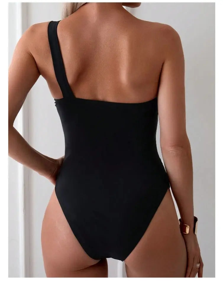 Traje de Baño 1 Hombro Ajustado | Color Sólido | Natación y Playa