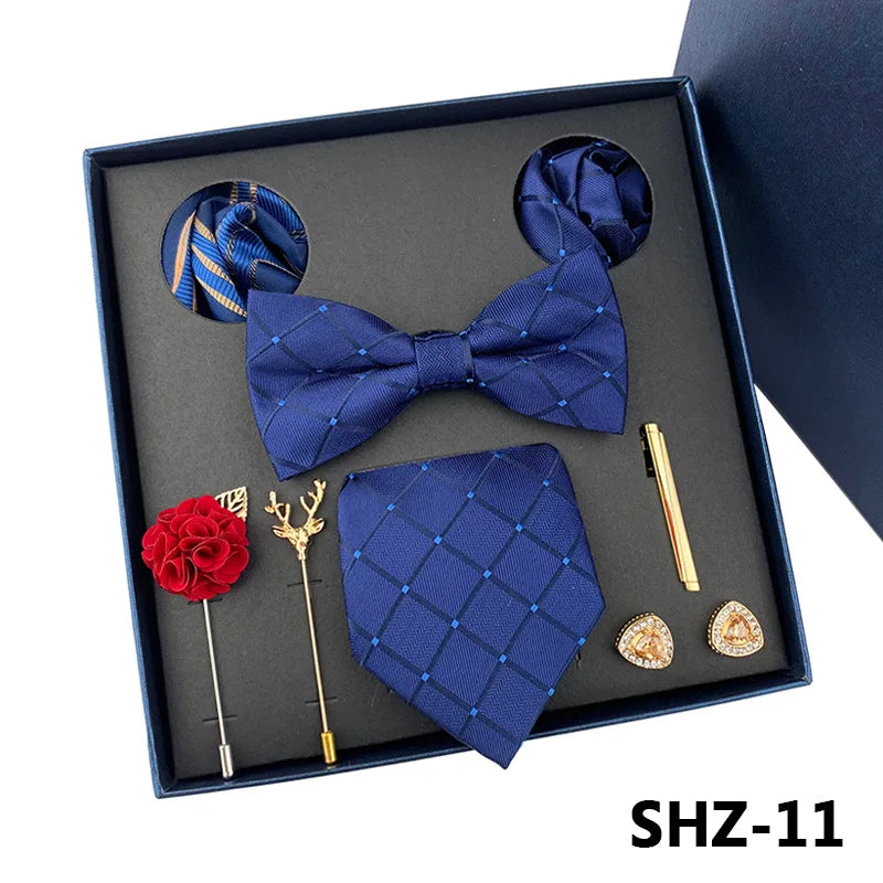 Set De Corbata Pajarita Pañuelo Gemelos Regalo Tico De Lujo