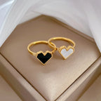 Anillos simples de corazón de amor de concha de acero inoxidable para mujeres y niñas, anillos de concha blanca y negra, regalos de joyería para amigos