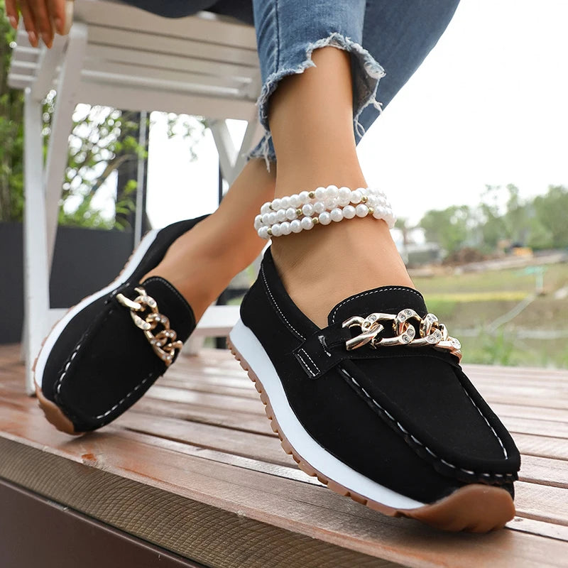 Mocasines con Plataforma y Cadena Metálica | Cuero PU | Suela Blanda Antideslizante