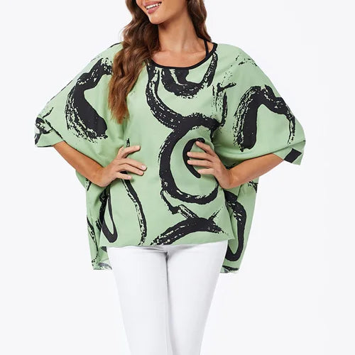 BHFlutter-camisa de talla grande para mujer, Top bohemio estampado, camiseta informal de gasa, 4XL, 5XL, 6XL, 2023