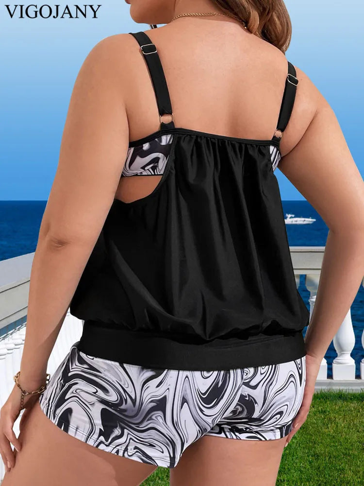 Tankini Estampado con Vestido de Playa Talla Grande