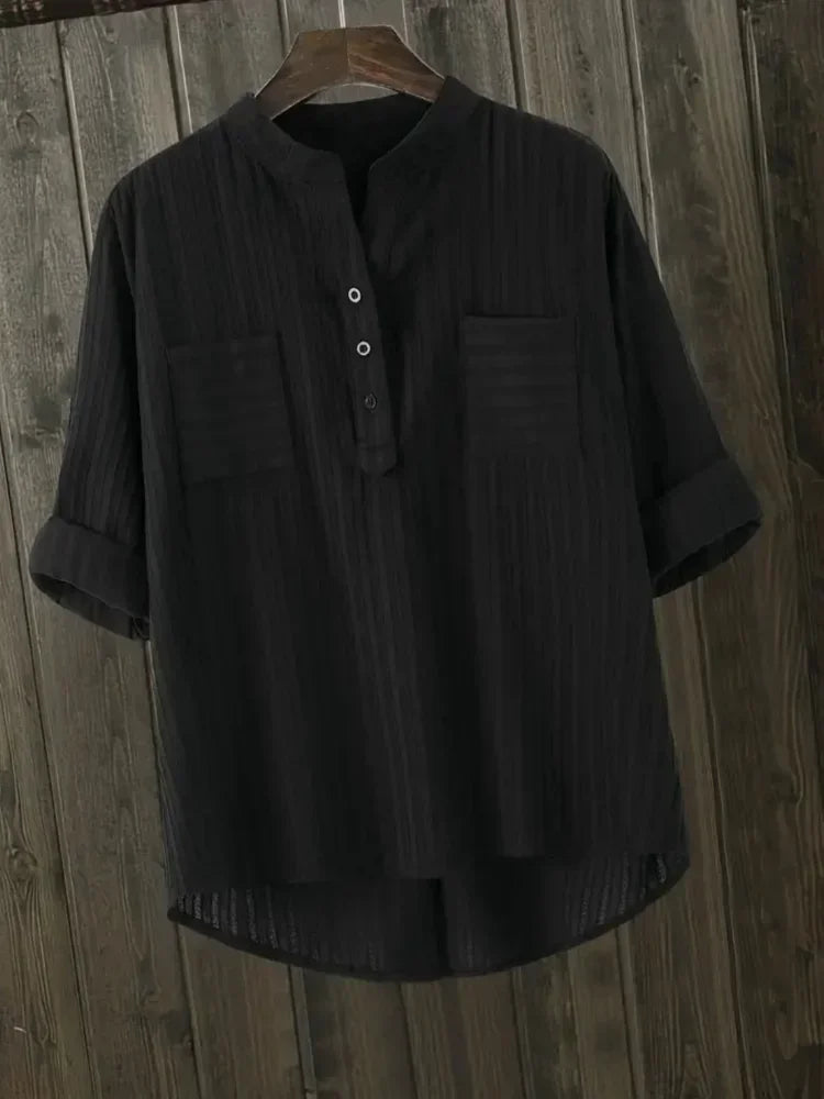 Camisa Blanca Algodón Plus Size | Manga Larga Cuello Polo Oficina | Tallas 1XL-5XL | Tico Trendy