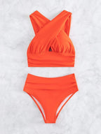 Bikini de Cintura Alta con Pliegues Cruzados - Traje de Dos Piezas