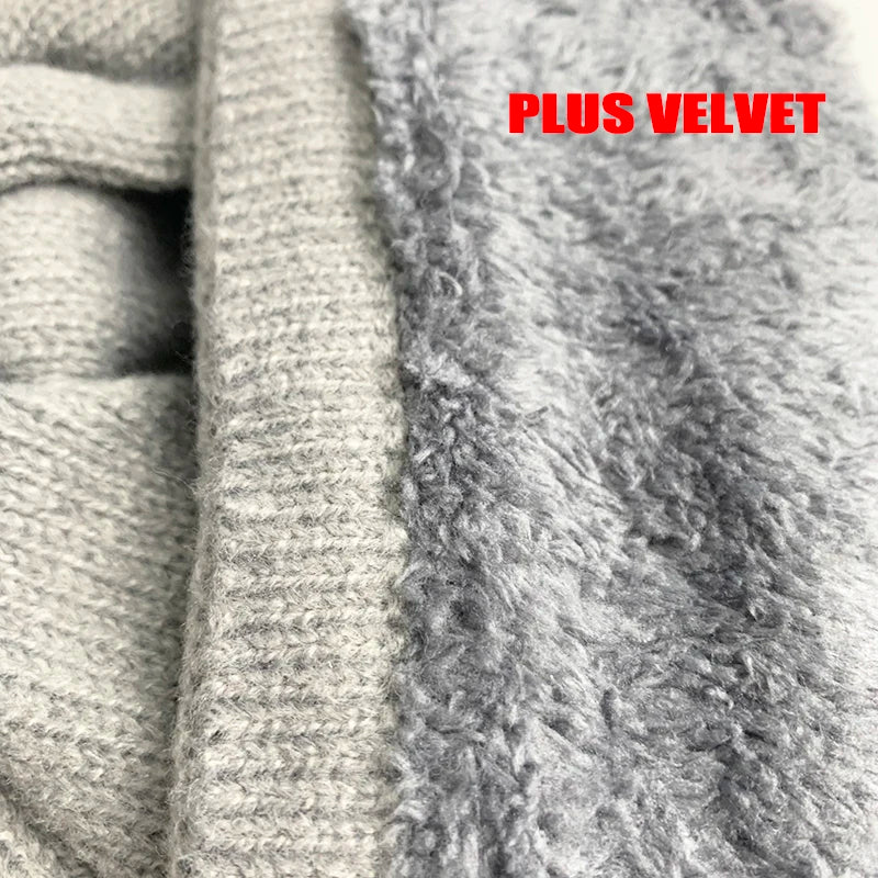 Gorro Punto Grueso Terciopelo Acrílico Cálido Térmico | Invierno Ajustable Casual Unisex